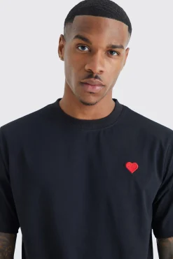 Heart Embroidered T-shirt | BoohooMAN UK