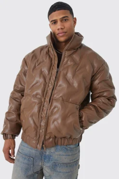 Heat Seal Pu Funnel Neck Puffer | BoohooMAN UK