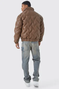 Heat Seal Pu Funnel Neck Puffer | BoohooMAN UK