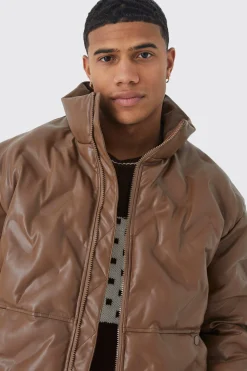 Heat Seal Pu Funnel Neck Puffer | BoohooMAN UK