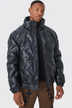 Heat Seal Pu Funnel Neck Puffer | BoohooMAN UK