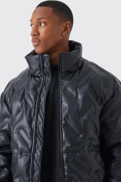 Heat Seal Pu Funnel Neck Puffer | BoohooMAN UK