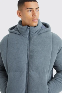 Heavy Fleece Hooded Puffer | BoohooMAN UK