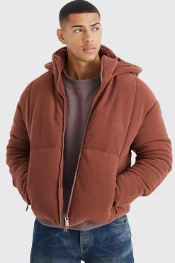 Heavy Fleece Hooded Puffer | BoohooMAN UK