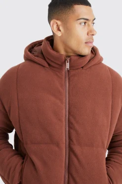 Heavy Fleece Hooded Puffer | BoohooMAN UK