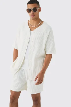 Heavy Jumbo Waffle Baseball Shirt & Short Set | BoohooMAN UK