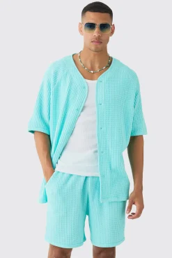 Heavy Jumbo Waffle Baseball Shirt & Short Set | BoohooMAN UK