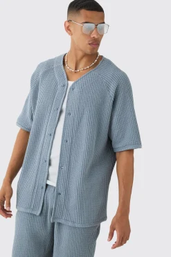 Heavy Jumbo Waffle Revere Baseball Shirt | BoohooMAN UK