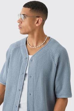 Heavy Jumbo Waffle Revere Baseball Shirt | BoohooMAN UK