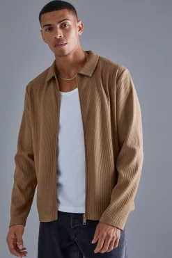 Heavy Ottoman Zip Through Overshirt | BoohooMAN UK