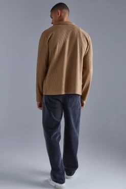 Heavy Ottoman Zip Through Overshirt | BoohooMAN UK