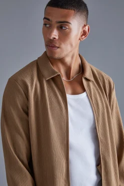 Heavy Ottoman Zip Through Overshirt | BoohooMAN UK