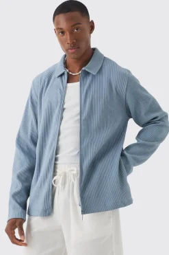 Heavy Pleated Zip Through Overshirt | BoohooMAN UK