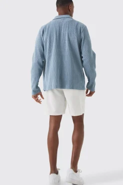 Heavy Pleated Zip Through Overshirt | BoohooMAN UK