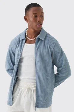 Heavy Pleated Zip Through Overshirt | BoohooMAN UK