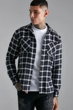 Heavyweight Boucle Check Overshirt | BoohooMAN UK