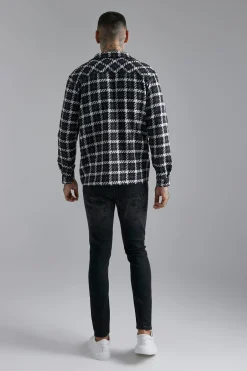 Heavyweight Boucle Check Overshirt | BoohooMAN UK
