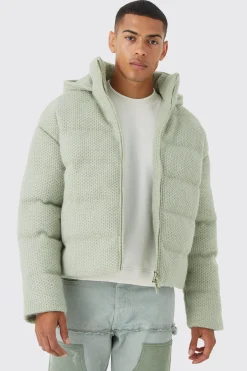 Heavyweight Brushed Knit Quilted Puffer With Hood | BoohooMAN UK