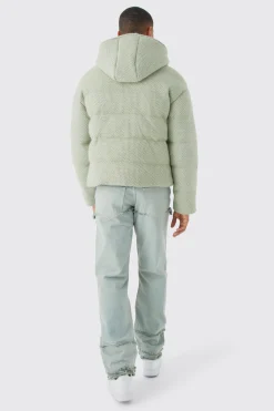 Heavyweight Brushed Knit Quilted Puffer With Hood | BoohooMAN UK