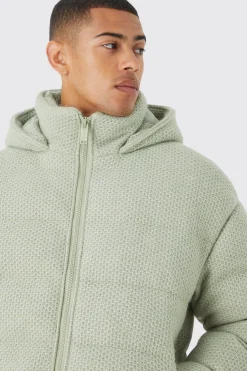 Heavyweight Brushed Knit Quilted Puffer With Hood | BoohooMAN UK