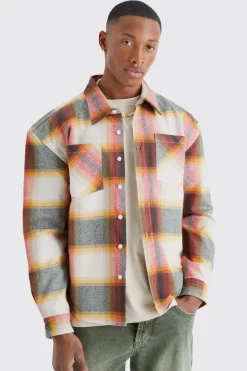 Heavyweight Check Boxy Overshirt | BoohooMAN UK