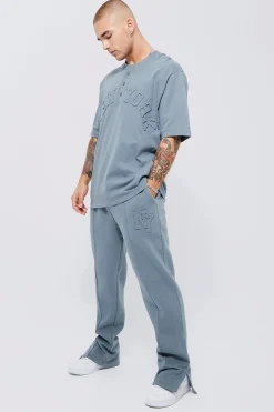 Heavyweight Embossed New York Baseball Tracksuit | BoohooMAN UK