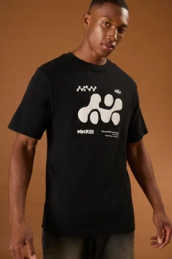 Heavyweight Interlock Abstract Puff Print T-shirt | BoohooMAN UK