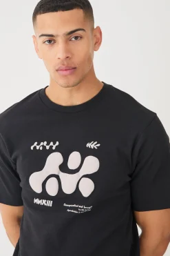 Heavyweight Interlock Abstract Puff Print T-shirt | BoohooMAN UK