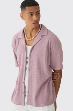 Heavyweight Oversized Revere Ribbed Jersey Shirt | BoohooMAN UK