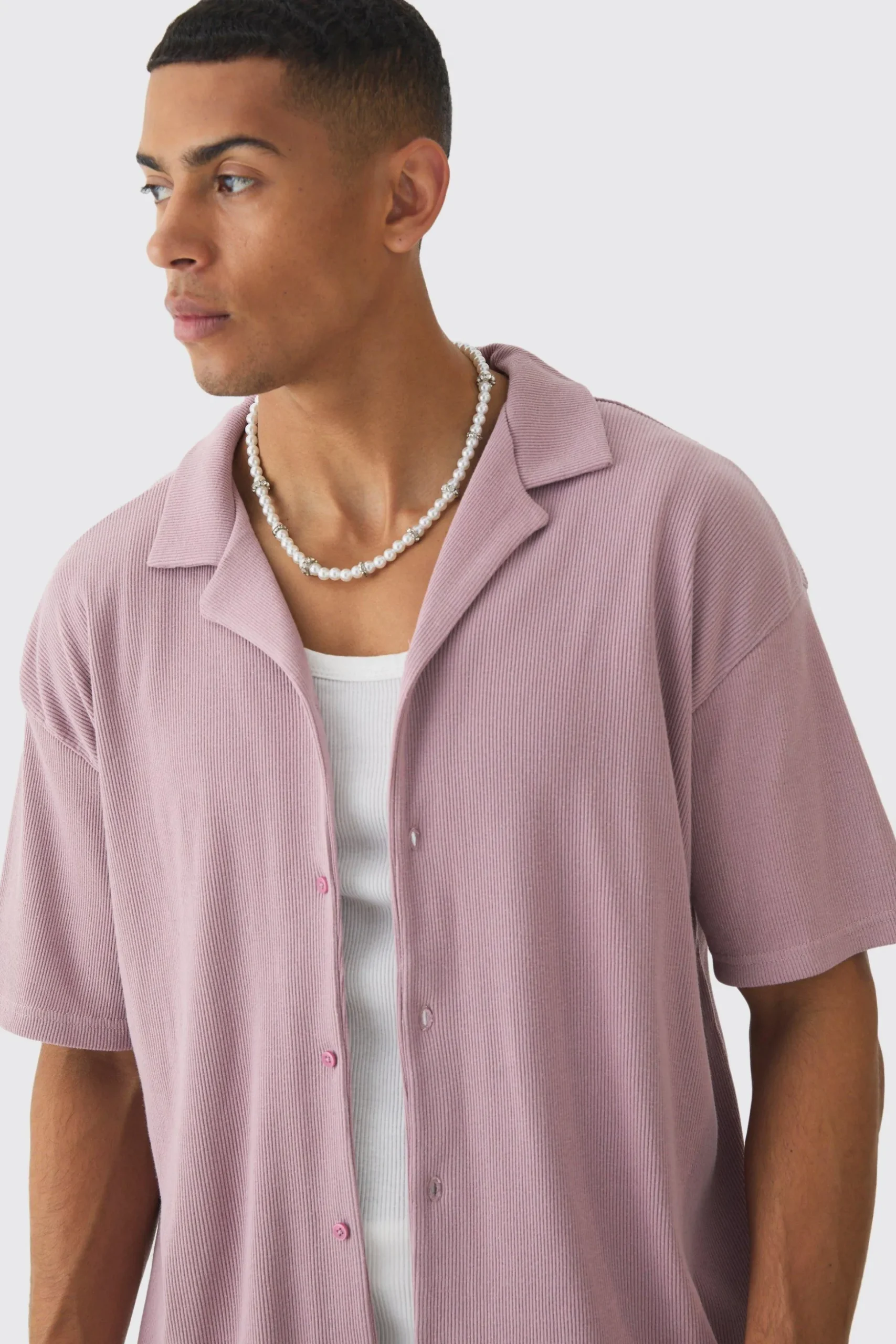 Heavyweight Oversized Revere Ribbed Jersey Shirt | BoohooMAN UK
