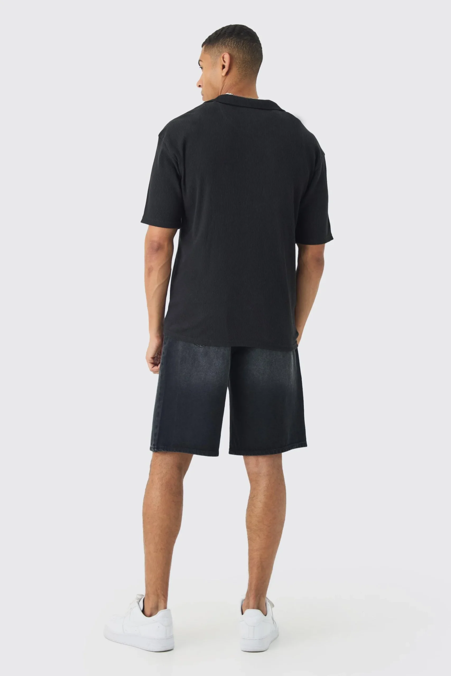 Heavyweight Oversized Revere Ribbed Jersey Shirt | BoohooMAN UK