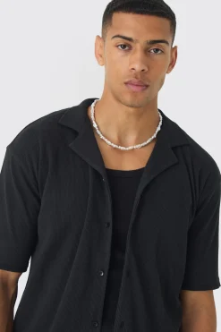 Heavyweight Oversized Revere Ribbed Jersey Shirt | BoohooMAN UK