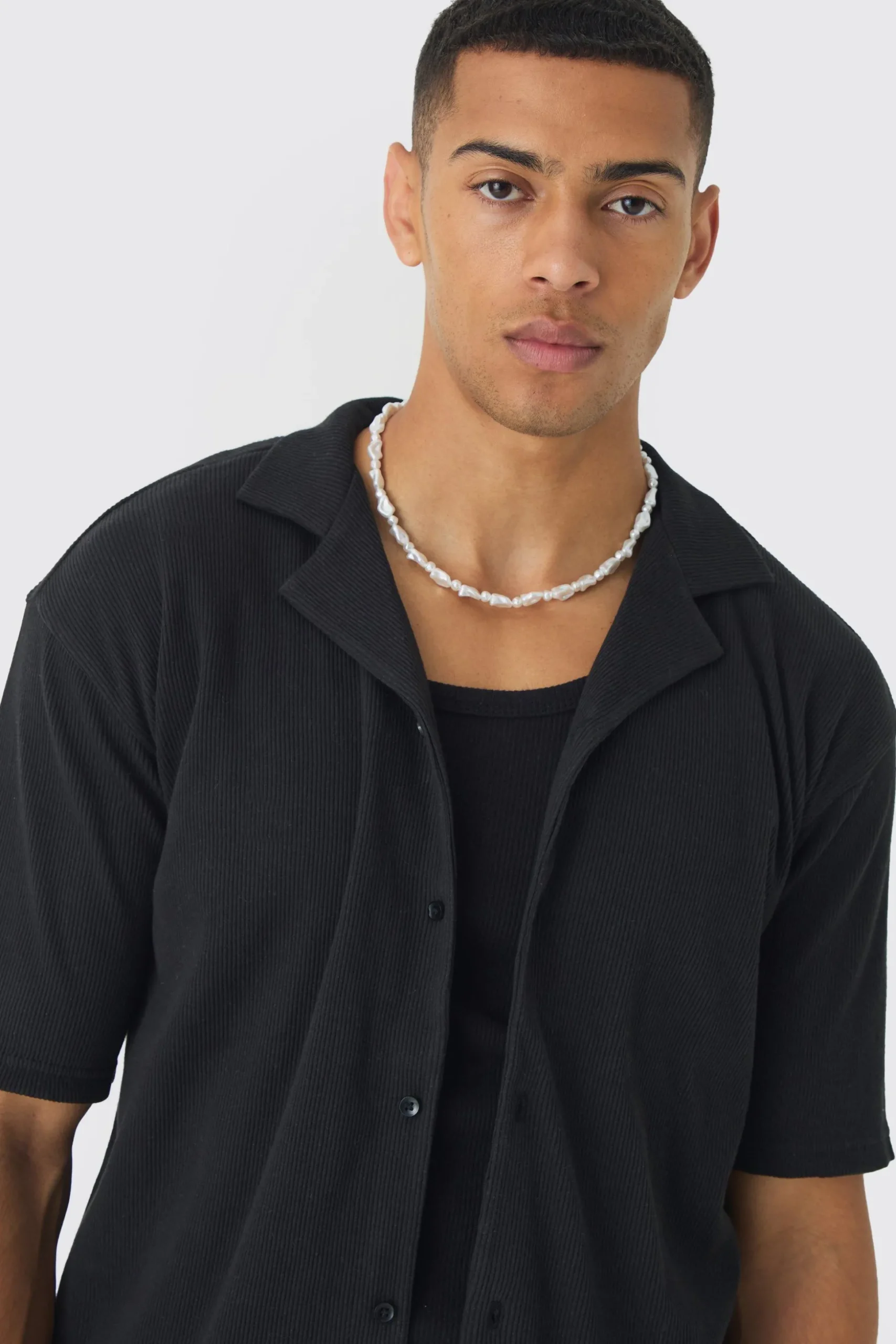 Heavyweight Oversized Revere Ribbed Jersey Shirt | BoohooMAN UK