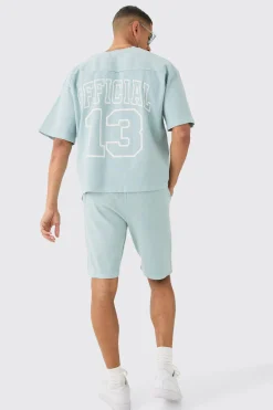Heavyweight Ribbed Washed Short Sleeve Sweatshirt & Short Set | BoohooMAN UK