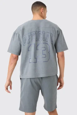 Heavyweight Ribbed Washed Short Sleeve Sweatshirt & Short Set | BoohooMAN UK