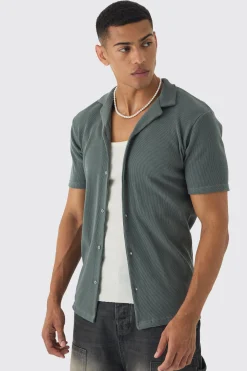Heavyweight Slim Revere Ribbed Jersey Shirt | BoohooMAN UK