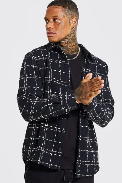 Heavyweight Textured Check Overshirt | BoohooMAN UK