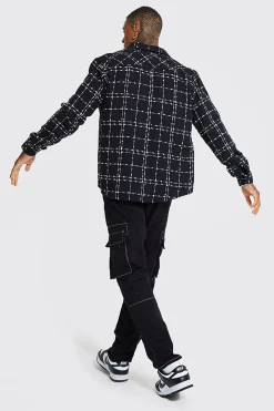 Heavyweight Textured Check Overshirt | BoohooMAN UK