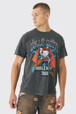 Hello Kitty Tour Wash License T-Shirt | BoohooMAN UK