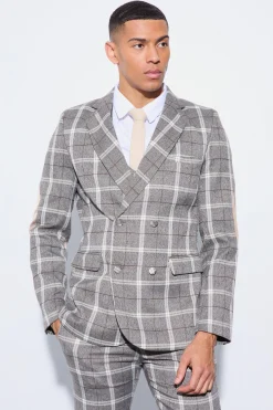 Herringbone Check Contrast Sleeve Panel Fitted Blazer | BoohooMAN UK