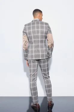 Herringbone Check Contrast Sleeve Panel Fitted Blazer | BoohooMAN UK