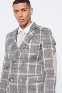 Herringbone Check Contrast Sleeve Panel Fitted Blazer | BoohooMAN UK