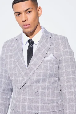 Herringbone Check Contrast Sleeve Panel Fitted Blazer | BoohooMAN UK