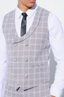 Herringbone Check Contrast Sleeve Panel Fitted Suit | BoohooMAN UK