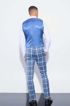 Herringbone Check Double Breasted Waistcoat | BoohooMAN UK