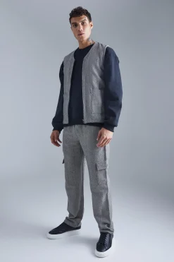 Herringbone Utility Vest And Cargo Trouser Set | BoohooMAN UK