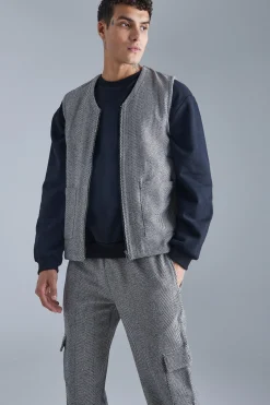 Herringbone Utility Vest And Cargo Trouser Set | BoohooMAN UK
