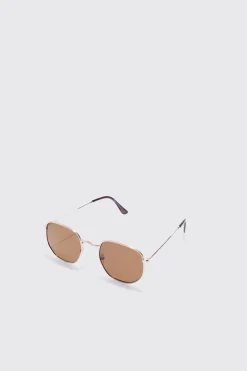 Hexagonal Metal Sunglasses | BoohooMAN UK