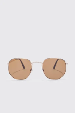 Hexagonal Metal Sunglasses | BoohooMAN UK