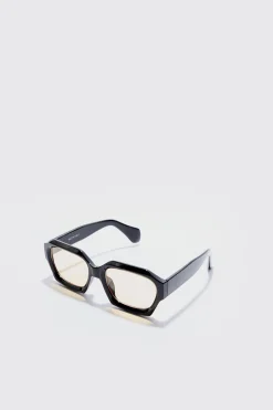 Hexagonal Sunglasses In Black | BoohooMAN UK